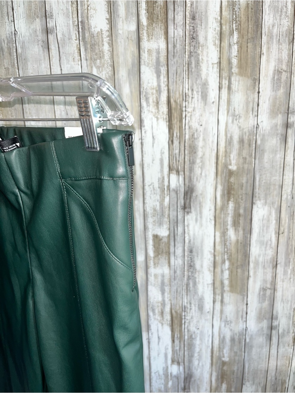 Zara Faux Leather Pants Green High Rise Zip Ankle Leggings NWT Size Small - Picture 5 of 6